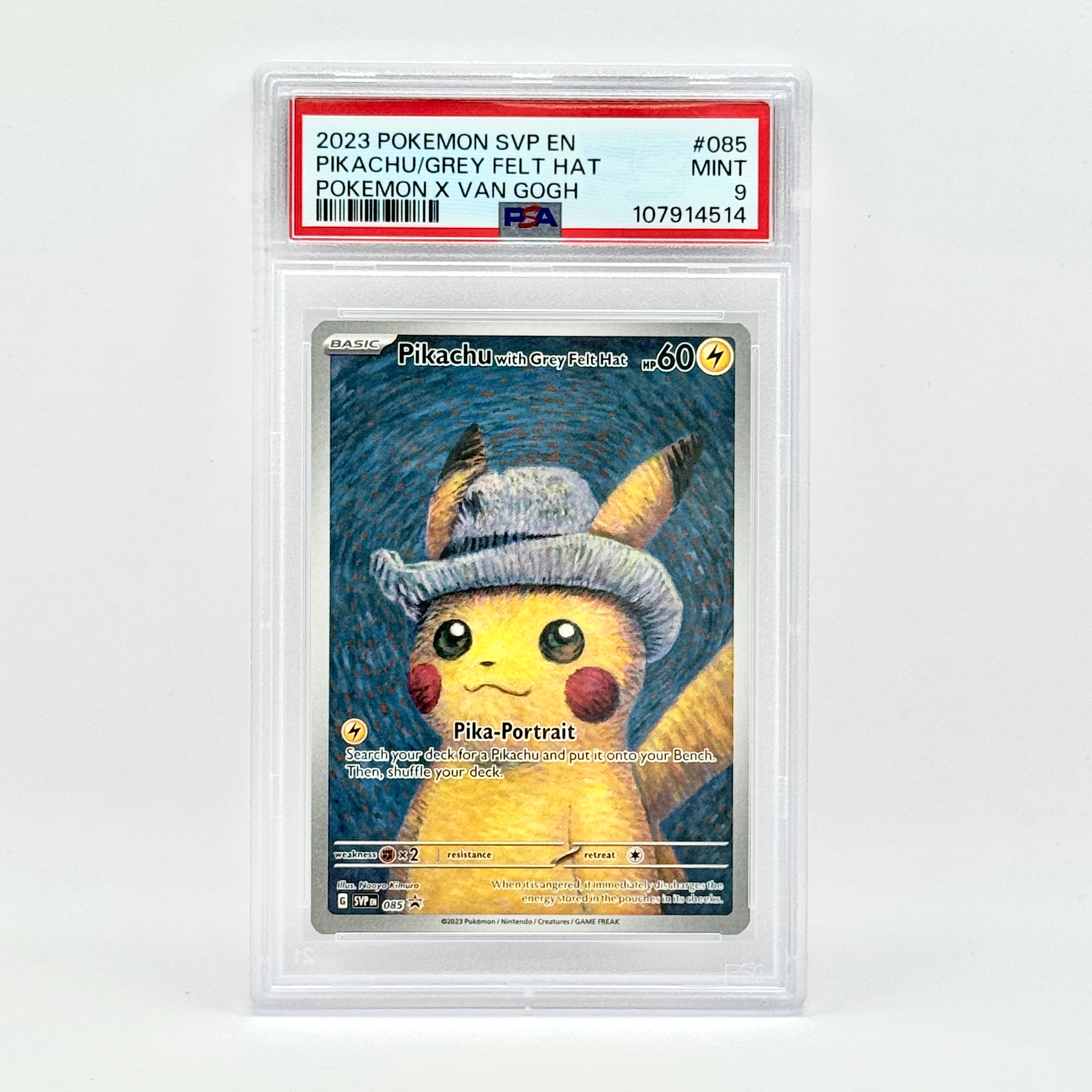 Pikachu Van Gogh grey felt hat 85 psa graded 9 – CatchCollect